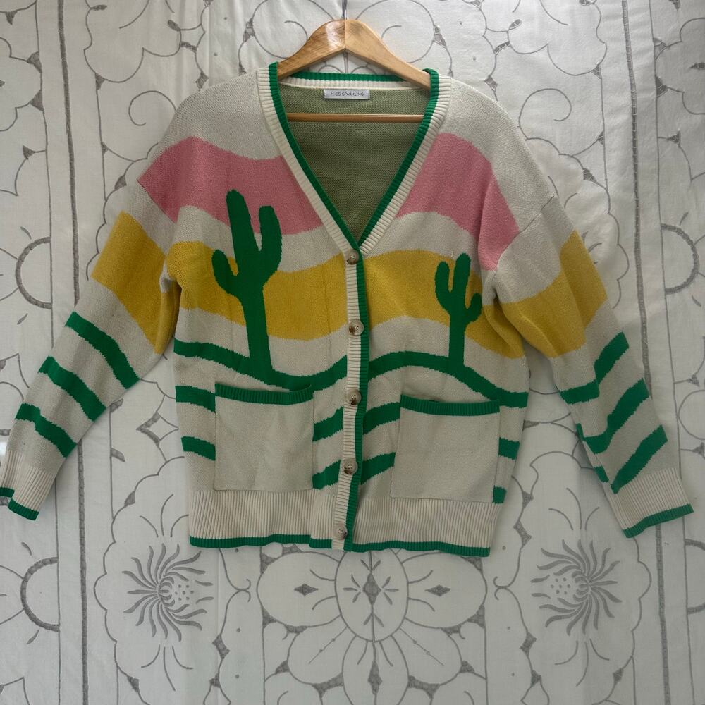 Miss Sparkling Cactus Cardigan Small Desert Striped Viscose